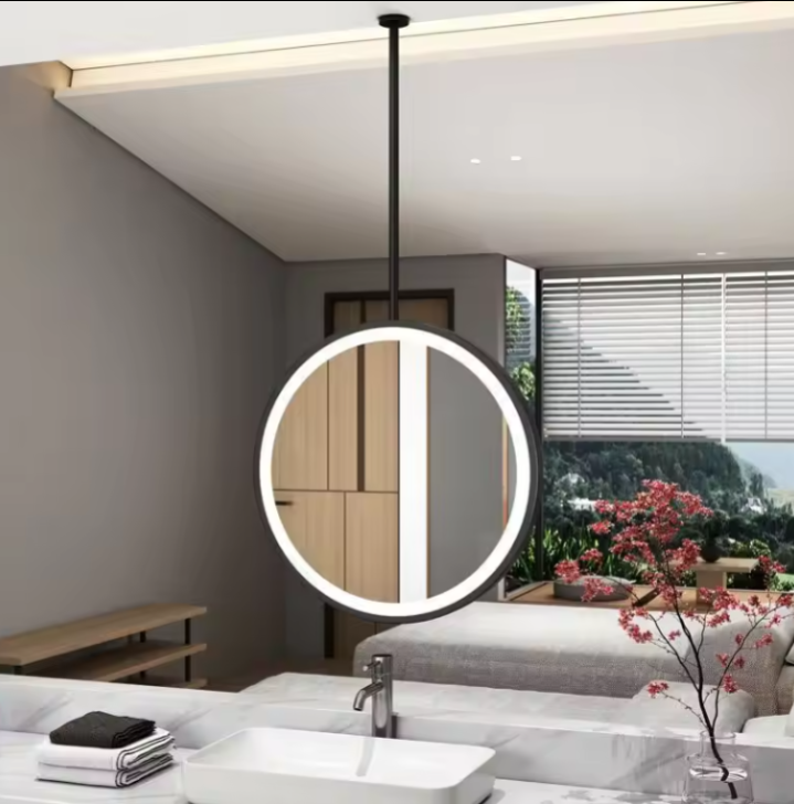STOCK- Black Round Ceiling Suspended 1 side LED Mirrors