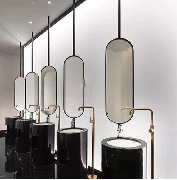 Custom-Black matte Oval Ceiling mount NO LED bathroom mirror