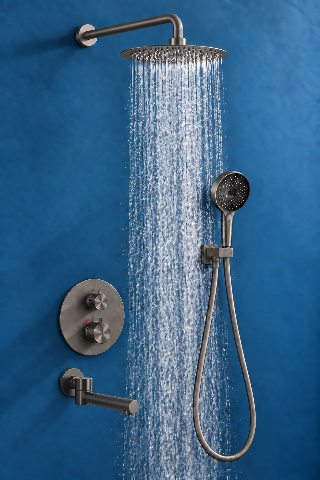 12" Gunmetal Round Rain Shower System – 2-3 Way Thermostatic Shower Kit with Handheld