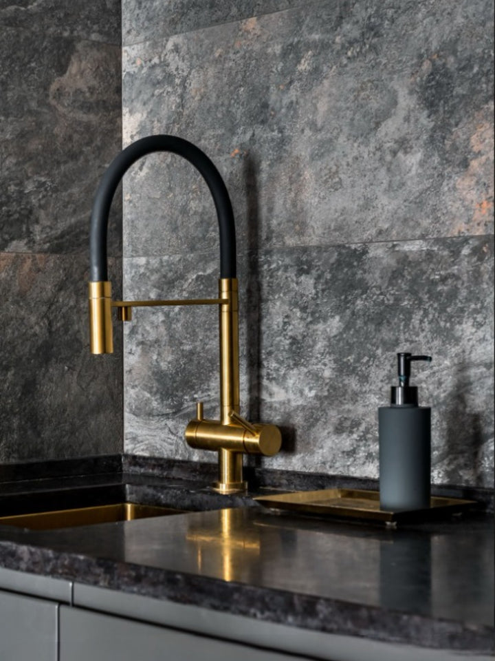 Brazilia 2.0 -Brushed Gold 3 Way  Deck Mounted Kitchen Mixer Tap 360 Rotate Drinking Sink Tap Water Purification Tap Crane For Kitche