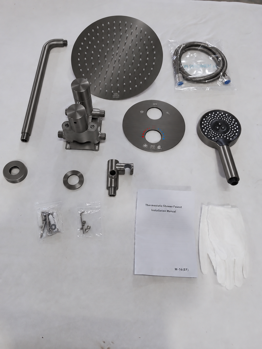 12" Gunmetal Round Rain Shower System – 2-3 Way Thermostatic Shower Kit with Handheld