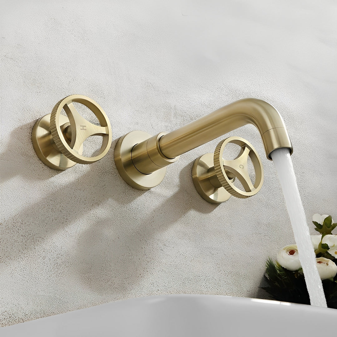 Bisoni-White matte bathroom brushed gold steel framed quarzt top completed vanity set 55