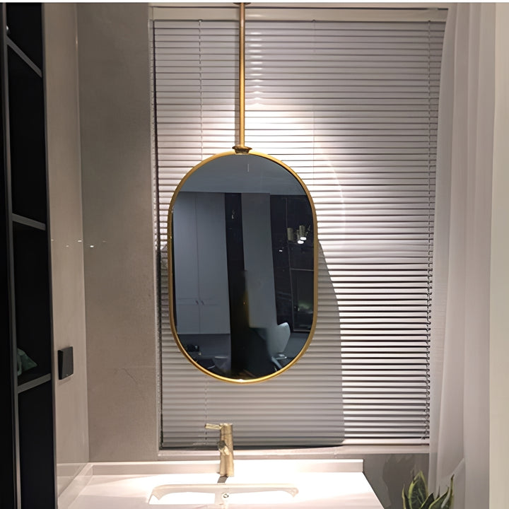 STOCK READY TO SHIP- Brushed Gold Oval ceiling suspended mount bathroom mirror NO LED 24"x48"