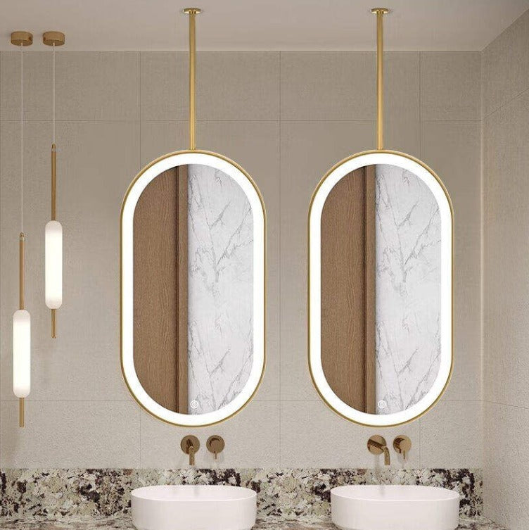 STOCK READY TO SHIP- Brushed Gold-Oval I side Mirrors Suspended Ceiling Mounted 24"x48"