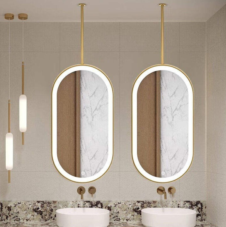 STOCK READY TO SHIP- Brushed Gold-Oval I side Mirrors Suspended Ceiling Mounted 24"x48"