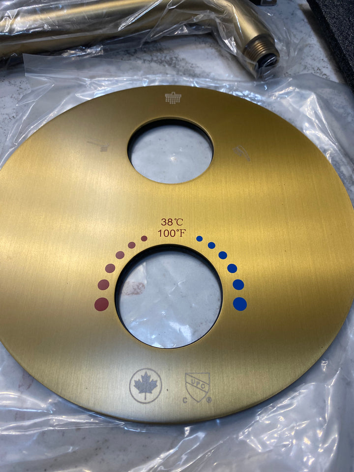 CSA Certified-Brushed Gold Round 10 Inch Rain Head 3 Way Diverter & Tub Filler Shower Kit