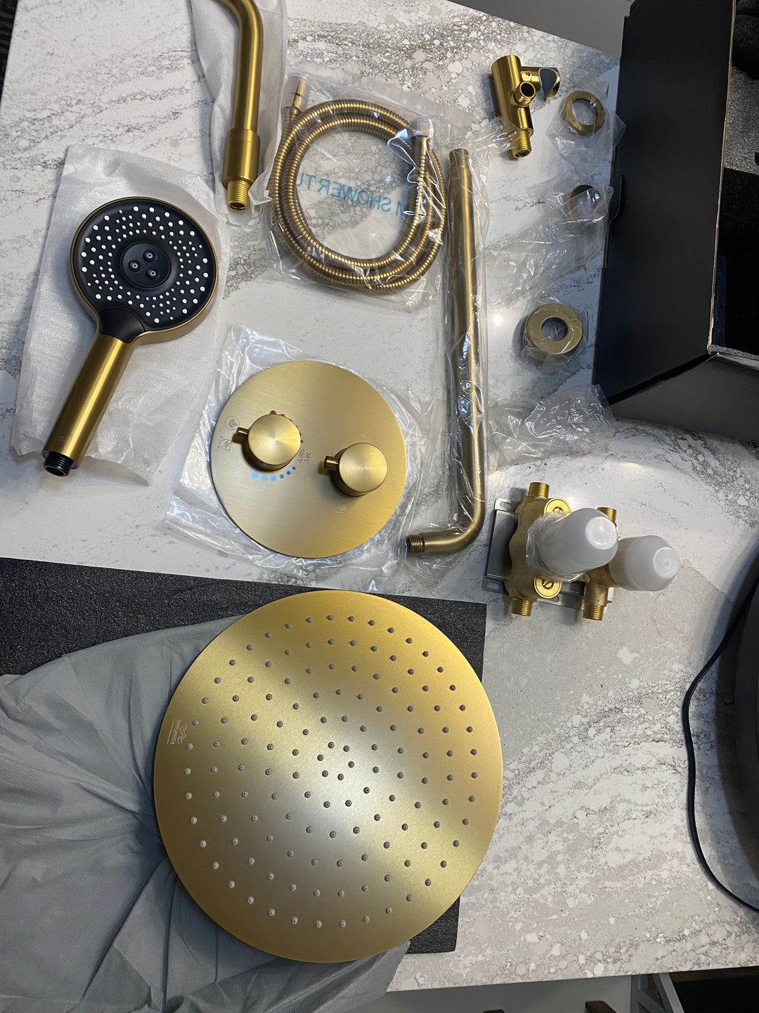 CSA Certified-Brushed Gold Round 10 Inch Rain Head 3 Way Diverter & Tub Filler Shower Kit
