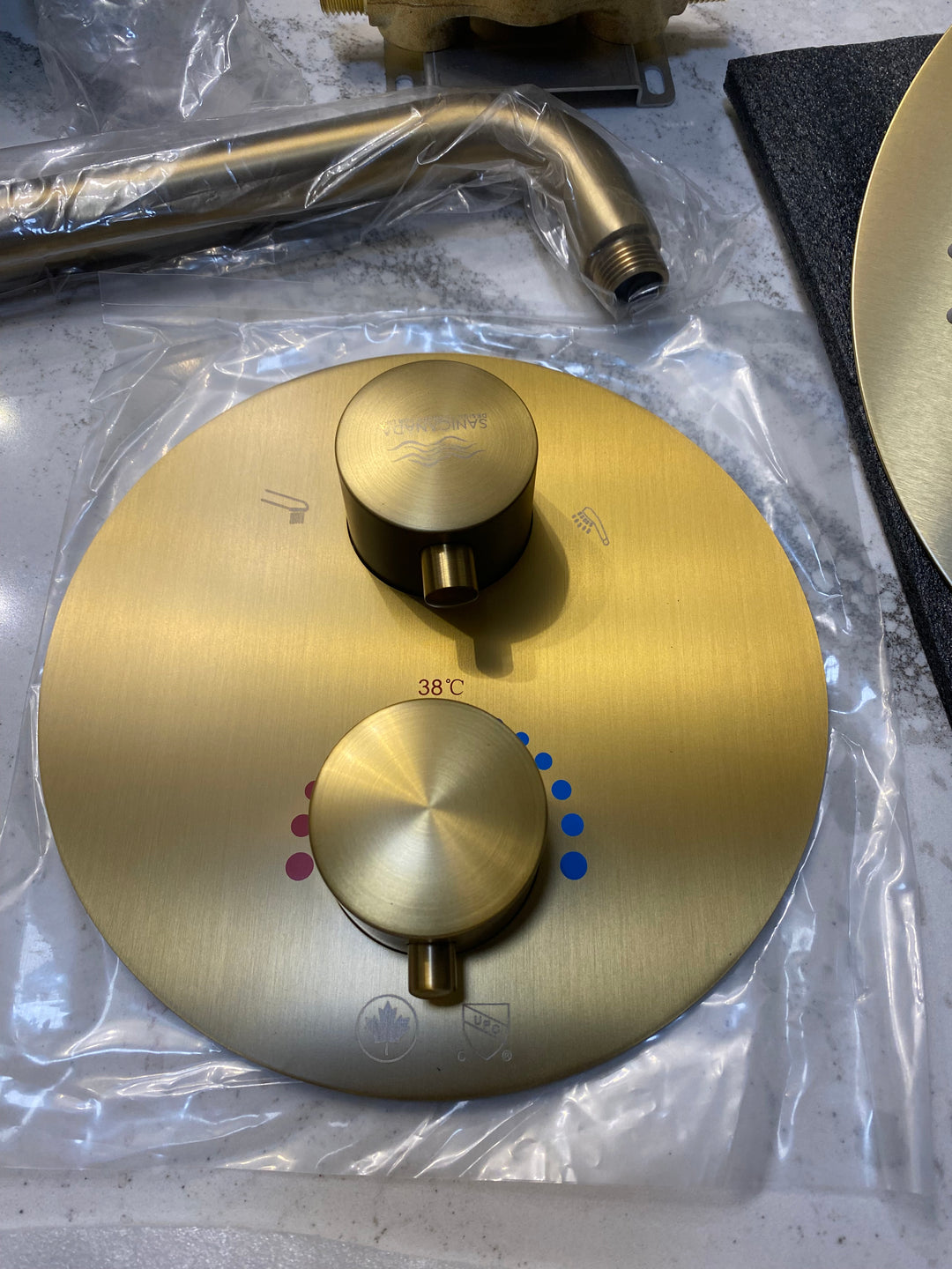 CSA Certified-Brushed Gold Round 10 Inch Rain Head 3 Way Diverter & Tub Filler Shower Kit