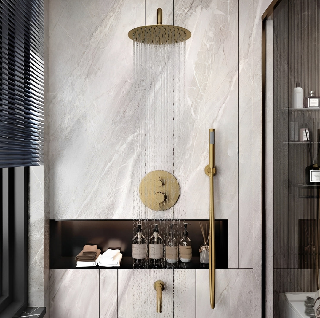 CSA-Brushed Gold Round 16" Inches Rain 2 way function diverter Thermostaic Shower Kit