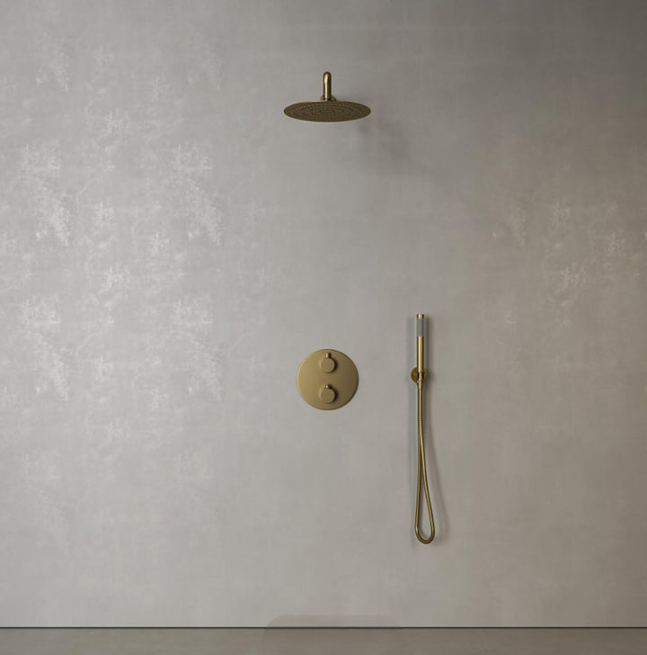 Brushed Gold Matte -Round--CSA-CUPC -10",12" Bathroom thermostatic Shower Set Rainfall Shower Head Single Handle Shower Faucet Wall Mounted