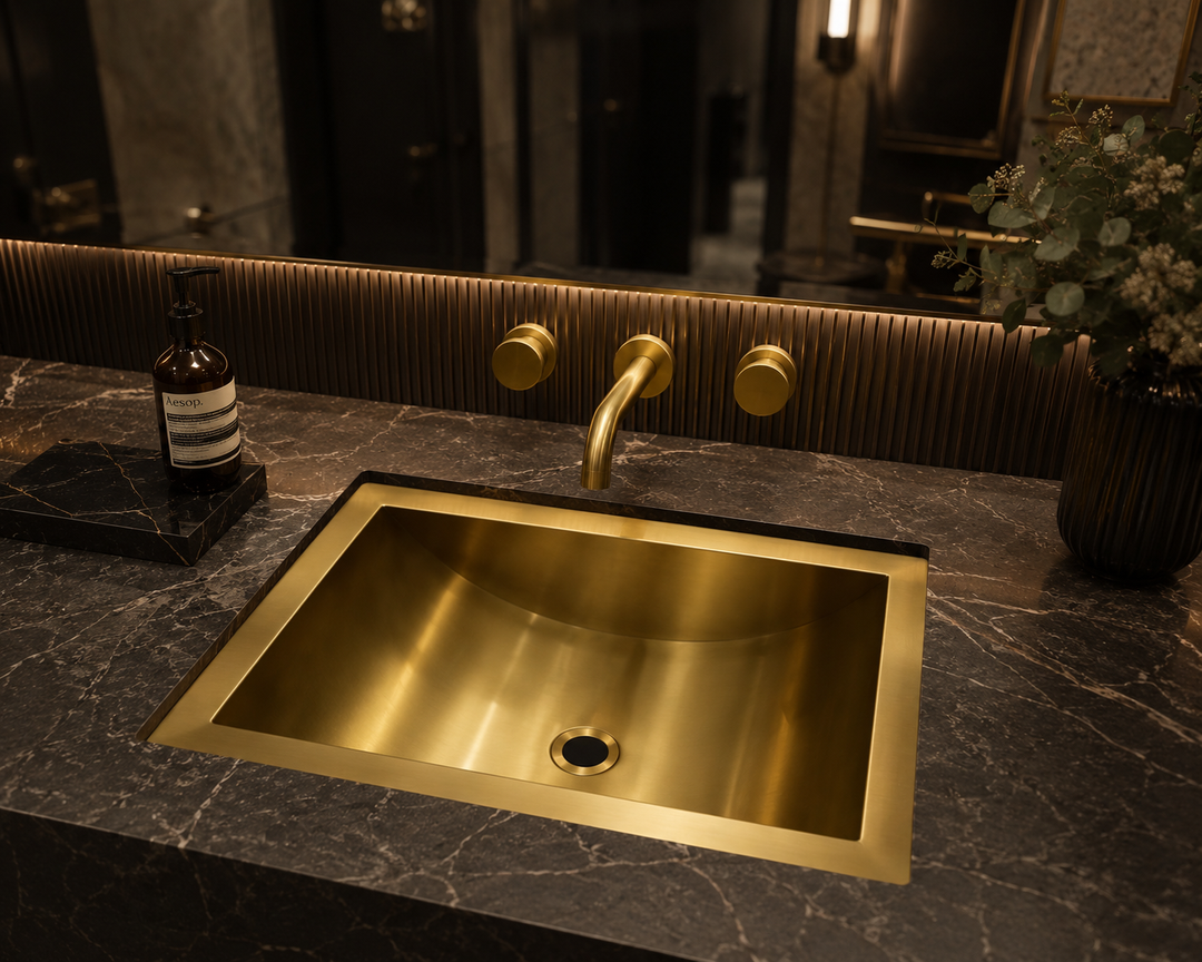 Commercial Brushed Gold Rectangular 16 gauge Stainless Steel Undermount Bathroom sink