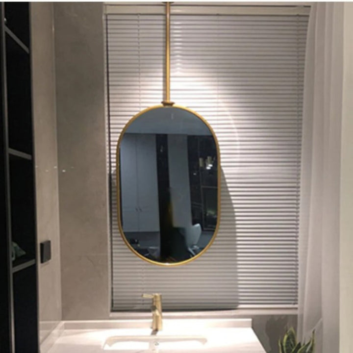 Double both side glass mirrors-Brushed Gold metal Oval ceiling mount bathroom mirror NO LED -Custom