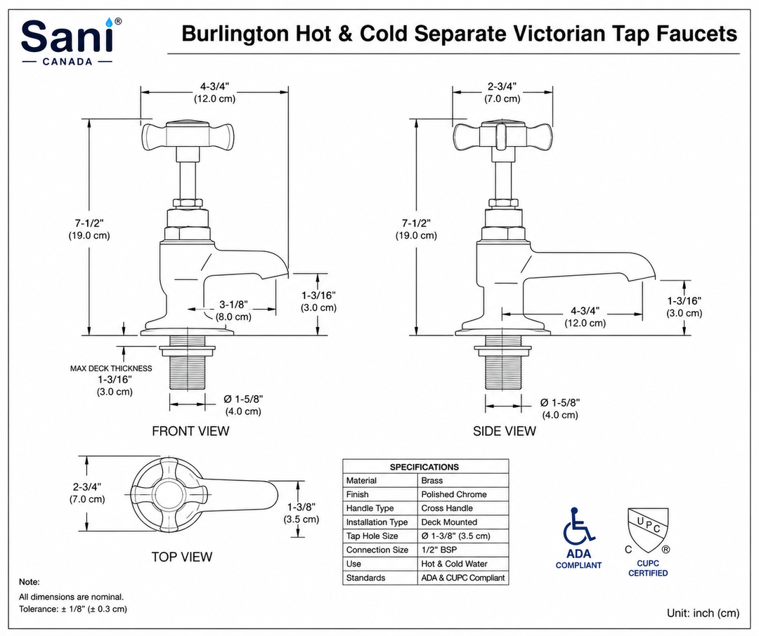 Burlington -Antique Victoria Style Hot and Cold Separate Bathroom Faucet