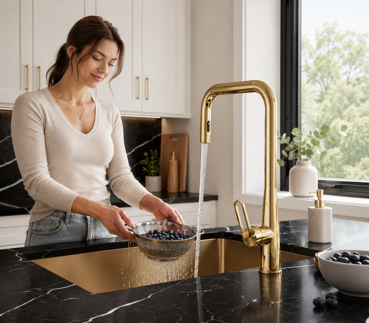 Brushed Brass-16 Gauge Commercial Grade Kitchen Sink Single Bowl 304 Stainless Steel with Nano Coated Technology
