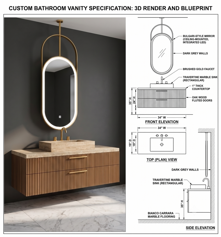 Sidney - Red oak venner wood wall hung bathroom vanity 36"