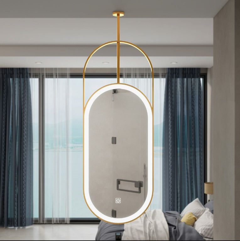 Nordic-Custom- oval shape LED light celing mounted bathroom mirror