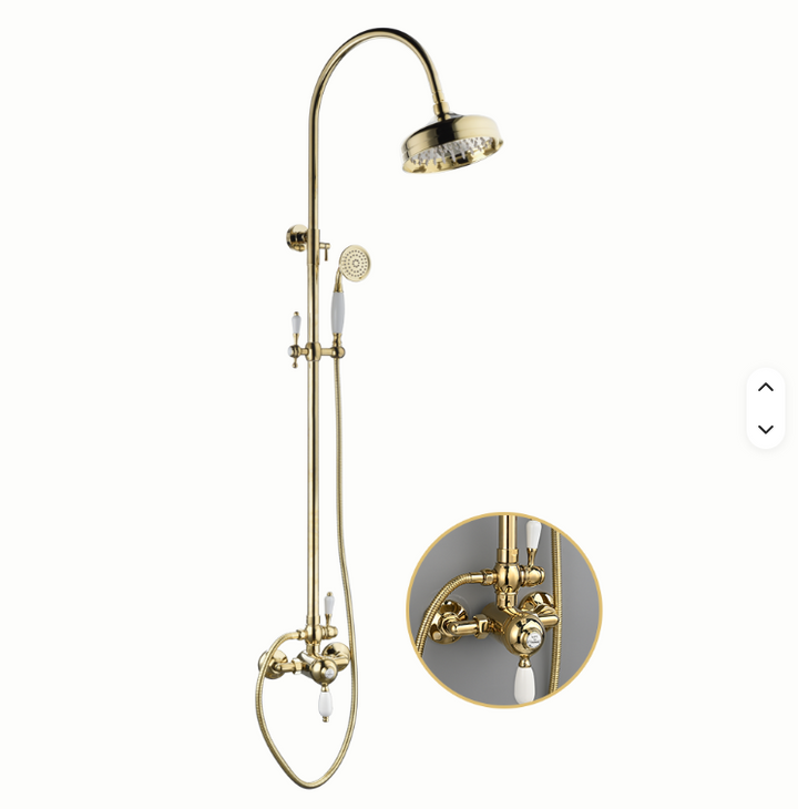 Charles II- Gold Polished Brass Victorian Exposed therostatic 2 way shower system