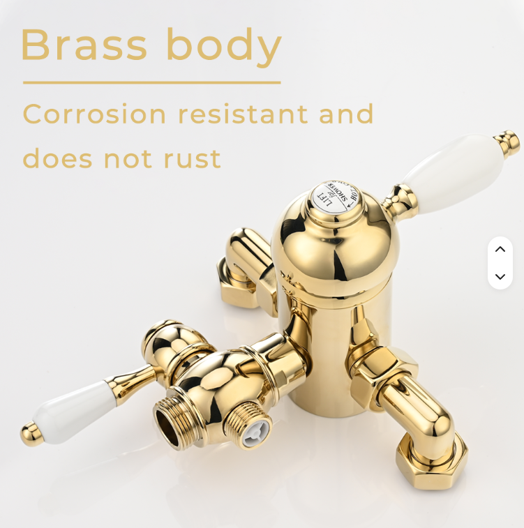 Charles II- Gold Polished Brass Victorian Exposed therostatic 2 way shower system