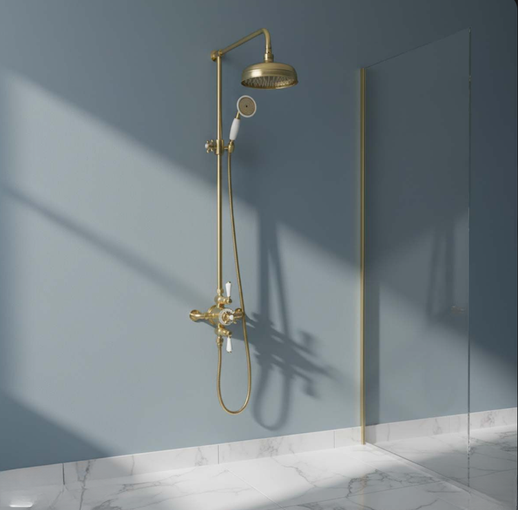 Charles II- Victorian Antique Brass Exposed therostatic 2 way shower system