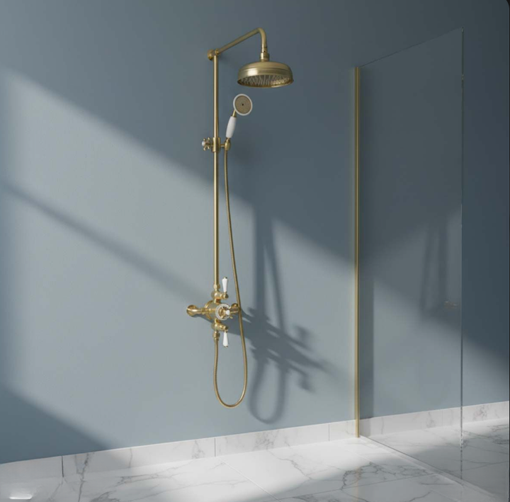 Charles II- Victorian Antique Brass Exposed therostatic 2 way shower system