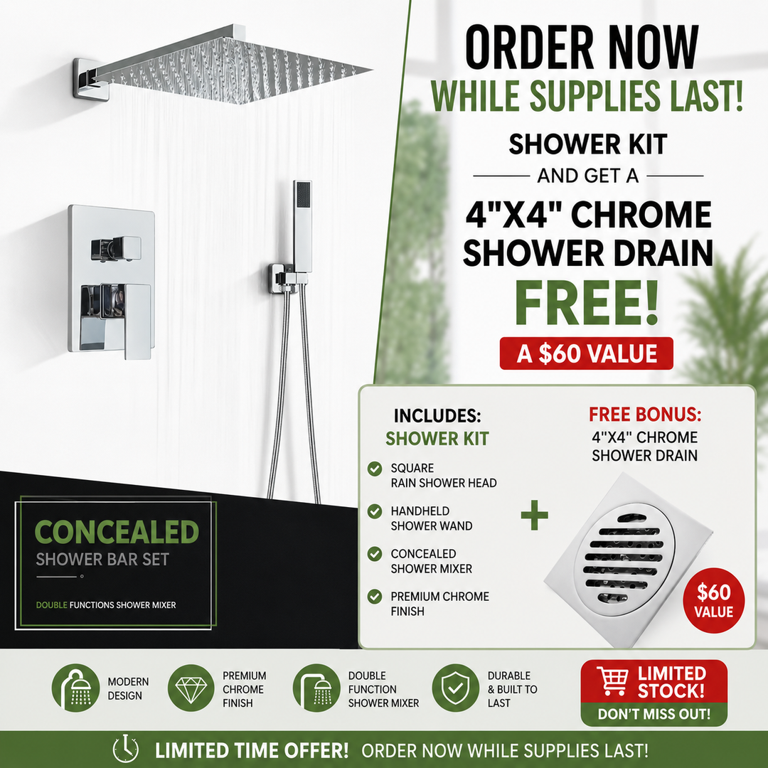 Chrome CSA square rain head 1-2 -3 way pressure balance shower kit