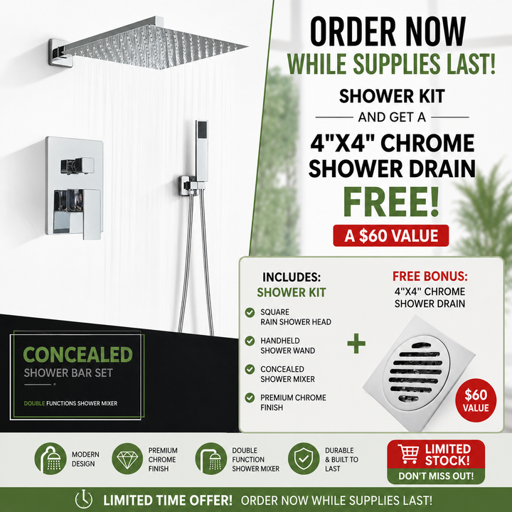 Chrome CSA square rain head 1-2 -3 way pressure balance shower kit