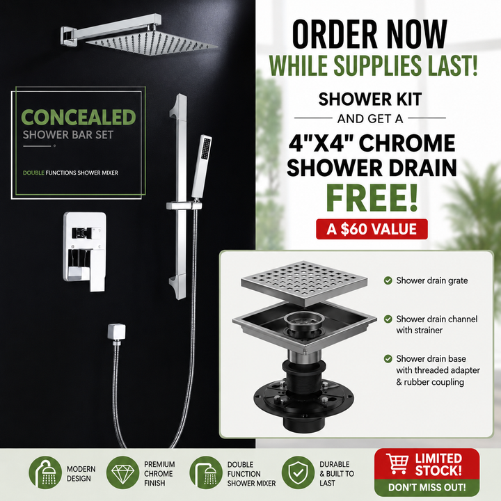 Chrome Square 12" Inch Rain Head Pressure Balance 2 way Function Diverter with slide bar Shower Set
