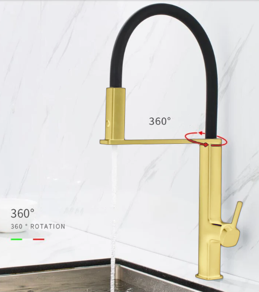 Cordoba-Brushed Gold-New Italian Design 2024 Swivel and Dual Spray Pull Out Kitchen Faucet