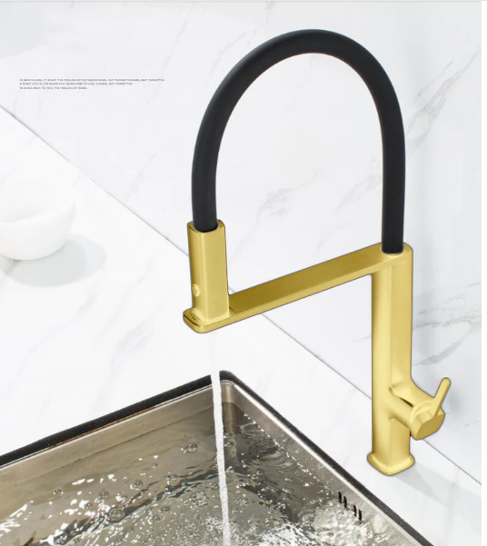 Cordoba-Brushed Gold-New Italian Design 2024 Swivel and Dual Spray Pull Out Kitchen Faucet