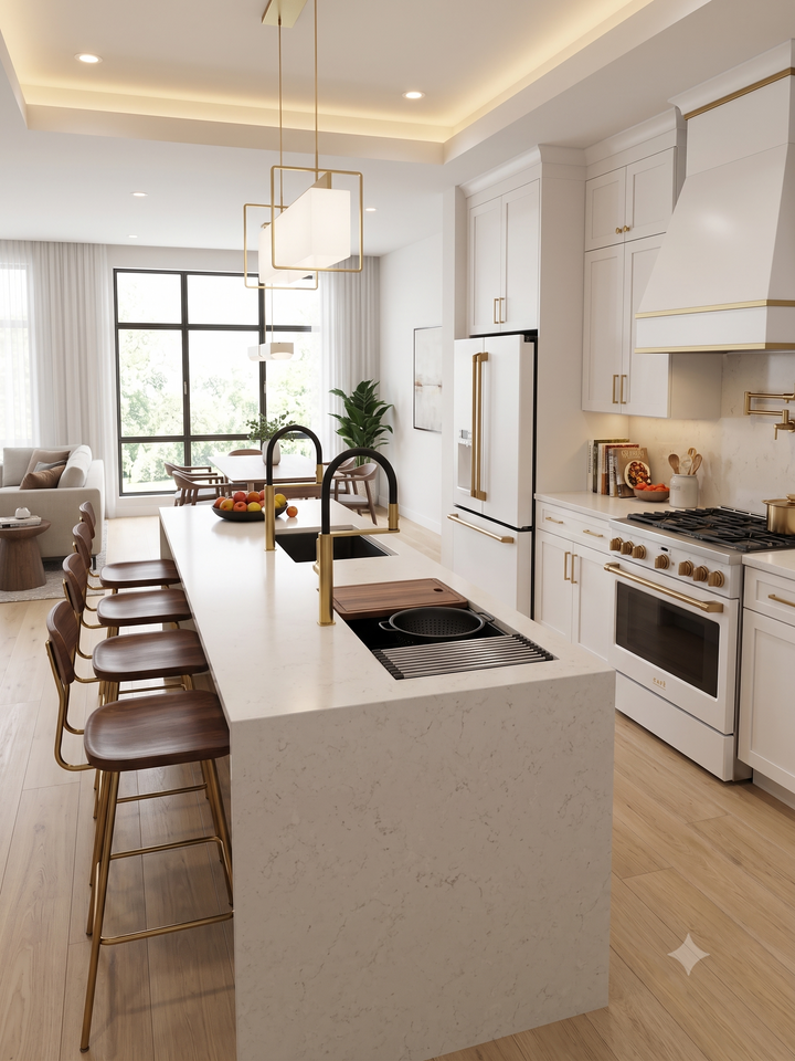 Robinet de cuisine Cordoba – Or brossé – Design européen, douchette extractible à jet double et pivot magnétique
