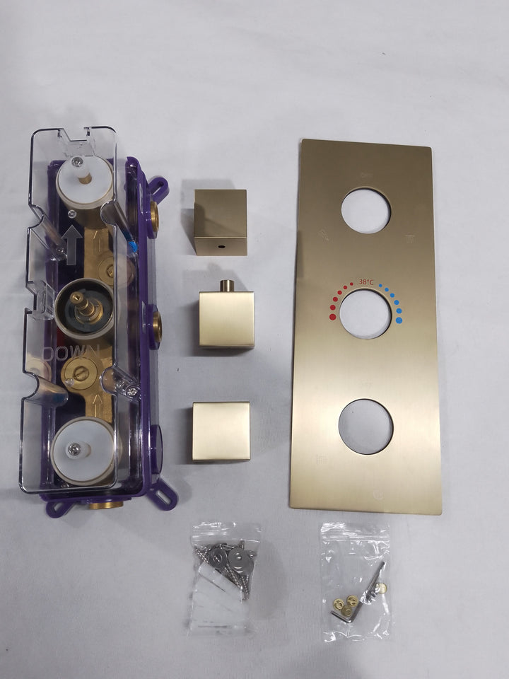 CSA-Brushed Gold Thermostatic Rain and Tub Filler 3 Way Diverter Shower Kit