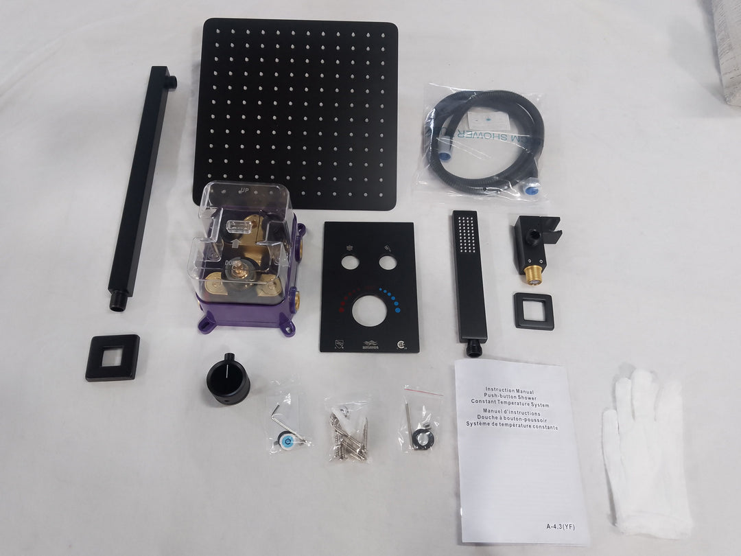Black-CSA certified - Square 2 way function diverter thermostatic shower kit