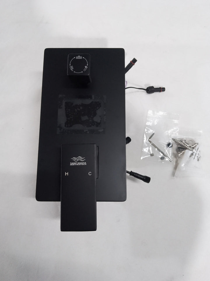 TOKYO-Black CSA  Square Ceiling Mount LED Temperature Thermostatic Control With 6 Body Jet Massage Sprayers Completed Shower Kit