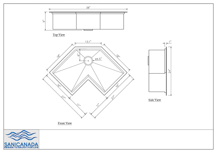 Corner Undermount -Custom made  30-inch 304 stainless steel 16 gauge