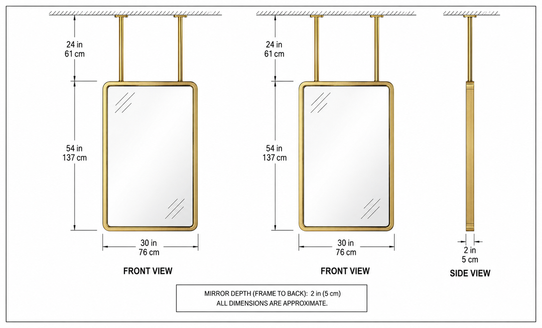 STOCK-MARBELLA-Brushed Gold- Portrait 1 Side Glass LED mirror celling mounted bathroom mirror 30"x54"