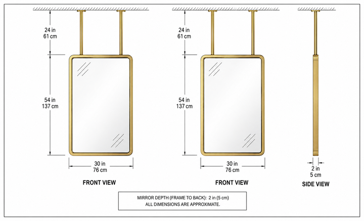STOCK-MARBELLA-Brushed Gold- Portrait 1 Side Glass LED mirror celling mounted bathroom mirror 30"x54"