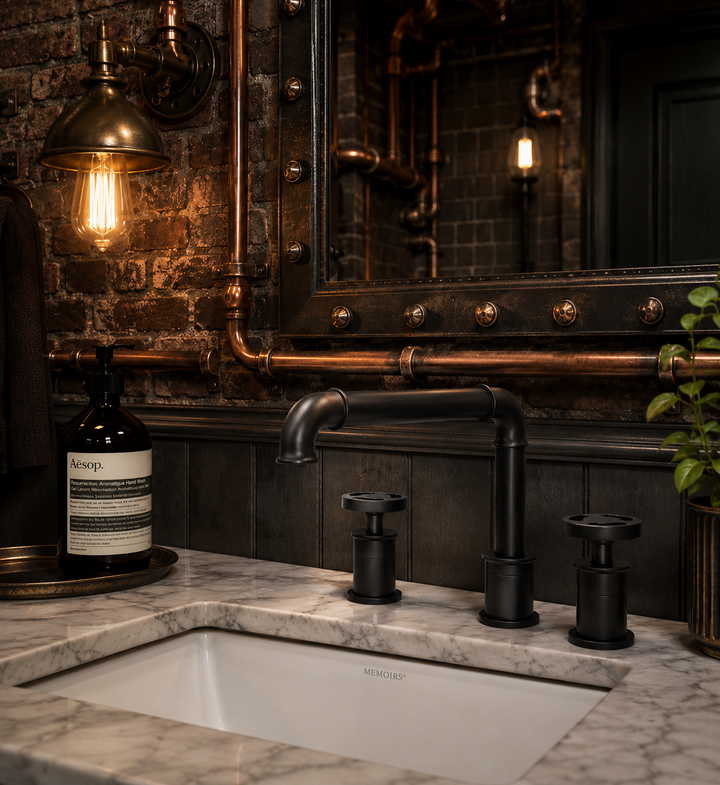 Industrial  8" Inch wide spread Industrial Victorian Bathroom Faucet