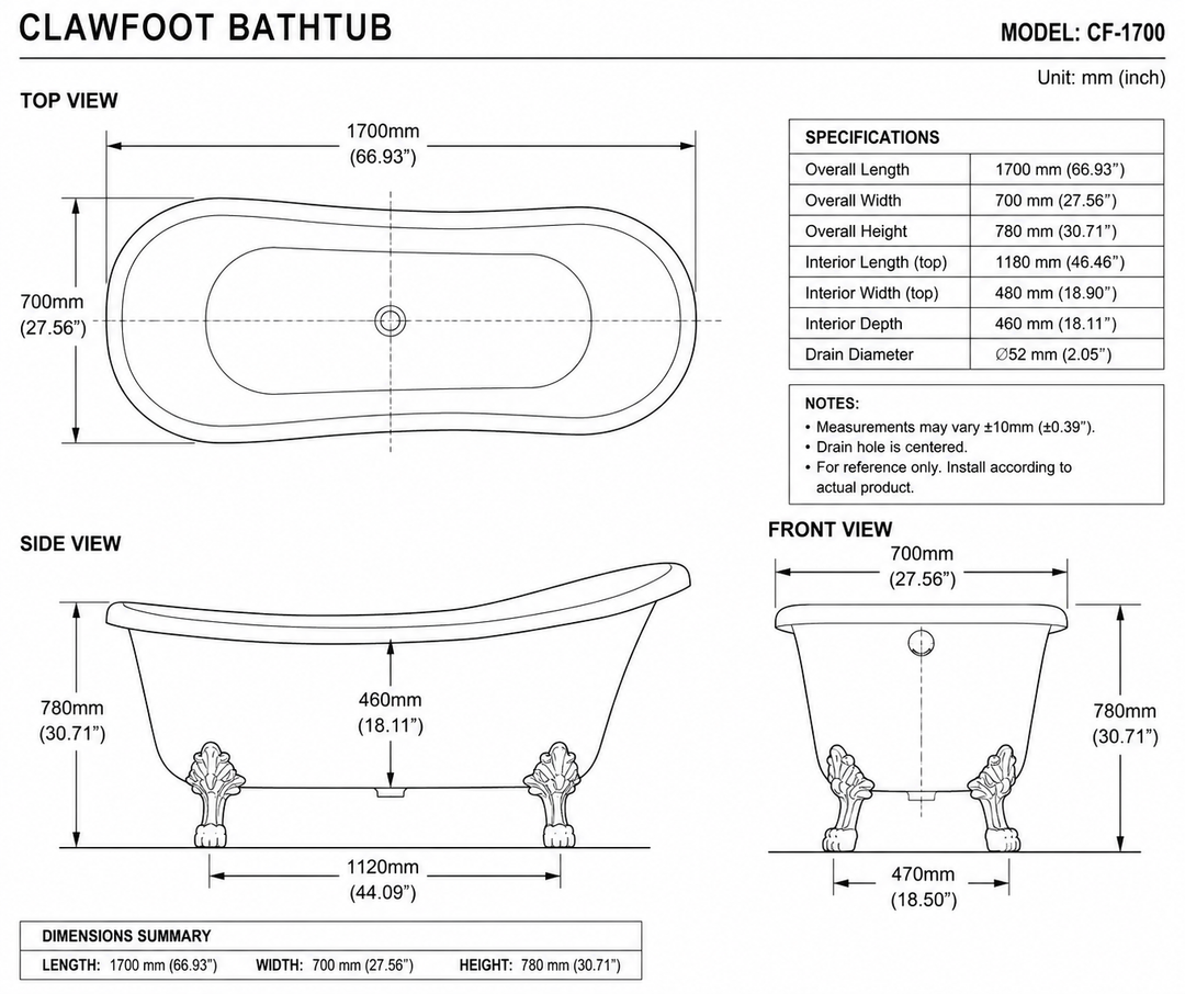 Victorian Sitting Acrylic Freestanding Bathtub with Cooper Clawfoot Legs
