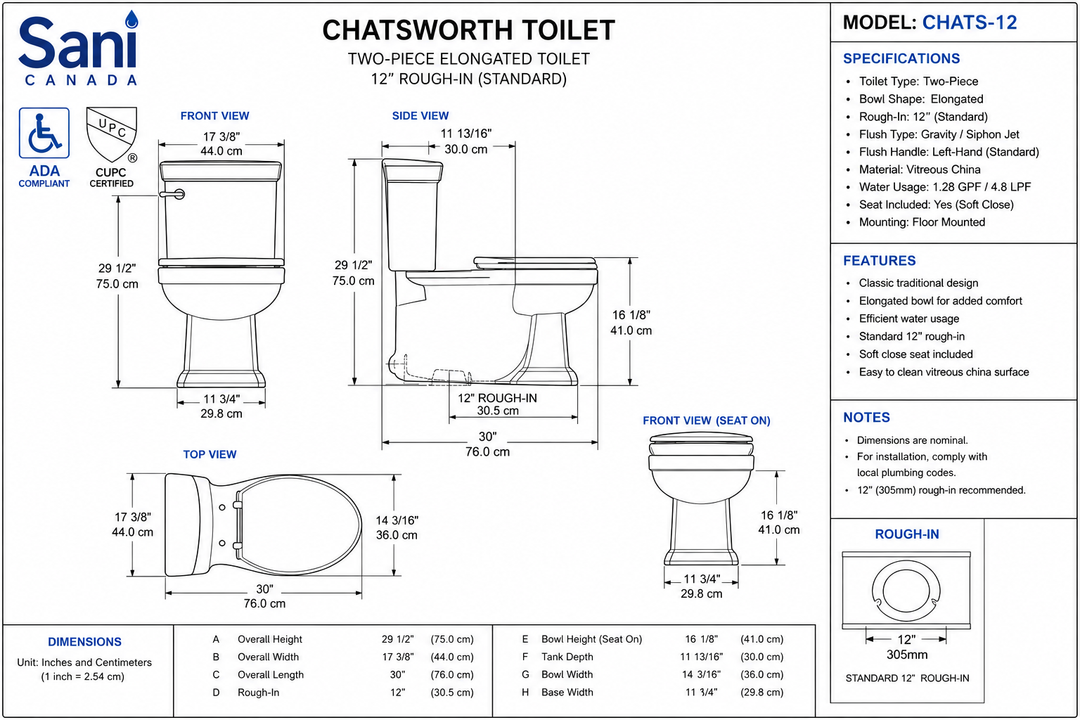 Victorian 1 Piece toilet comforth height Model Chatsworth