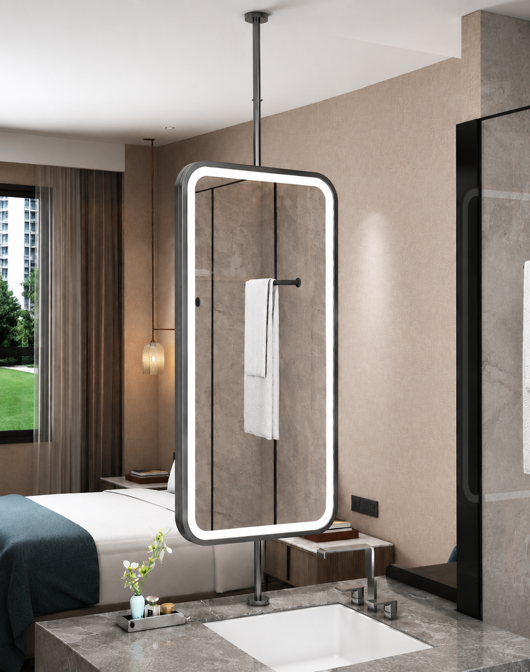 CUSTOM- IBIZA 1- Ceiling Suspended Mounted LED Mirror