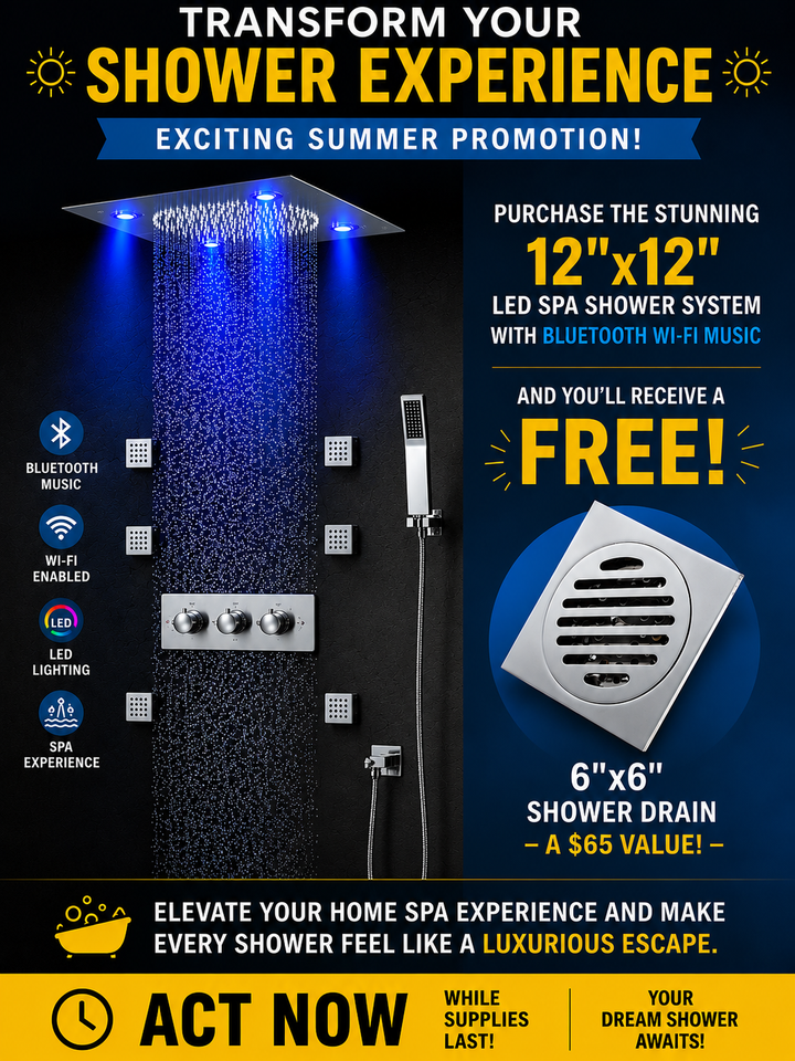 Chrome 12"x12"  Ceiling Flushmount LED Rain head and Mist Bluetooth Wifi Music completed spa shower system kit-UPC