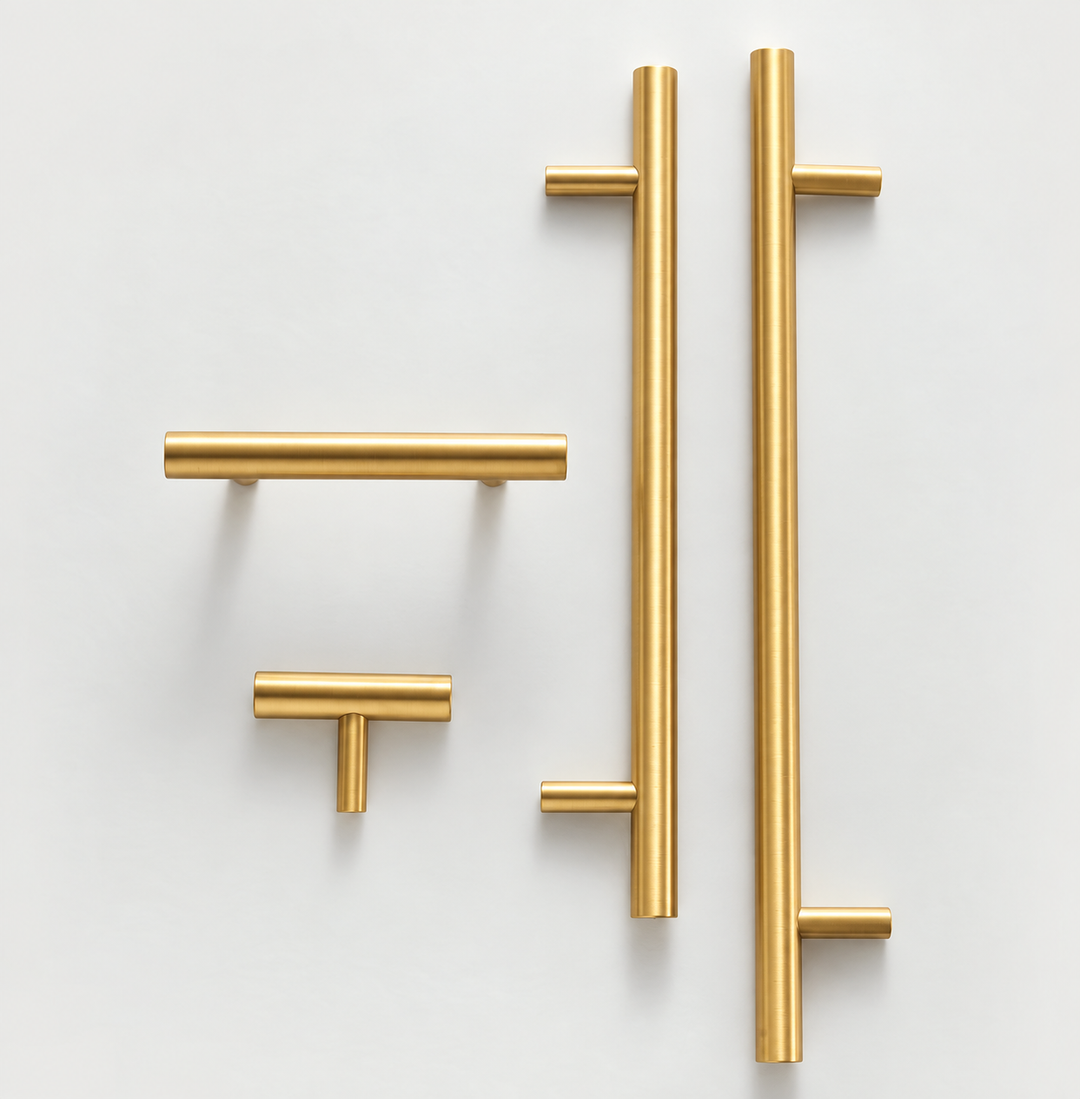 Nurlin Solid Brass Round Rod T-shaped Cabinet Handle Extended Long Wardrobe Drawer Refrigerator Kitchen door Pull Furniture