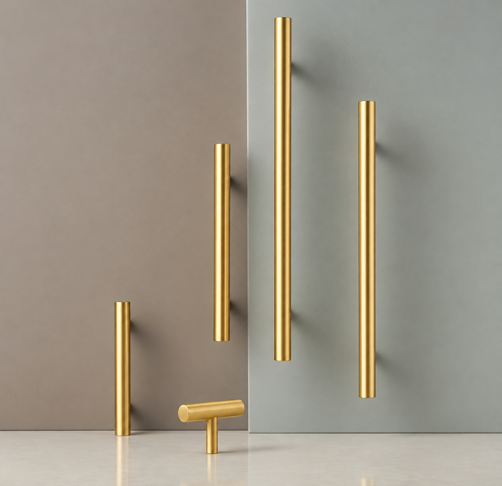 Nurlin Solid Brass Round Rod T-shaped Cabinet Handle Extended Long Wardrobe Drawer Refrigerator Kitchen door Pull Furniture
