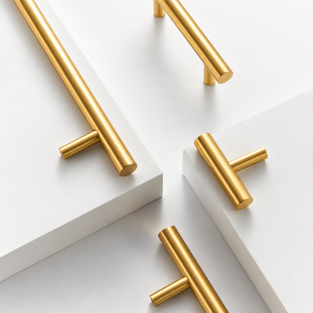 Nurlin Solid Brass Round Rod T-shaped Cabinet Handle Extended Long Wardrobe Drawer Refrigerator Kitchen door Pull Furniture