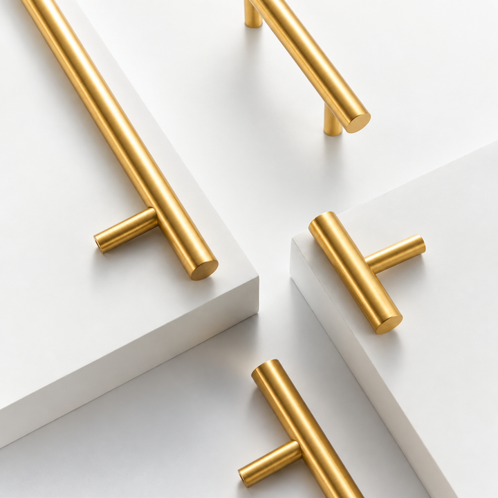 Nurlin Solid Brass Round Rod T-shaped Cabinet Handle Extended Long Wardrobe Drawer Refrigerator Kitchen door Pull Furniture