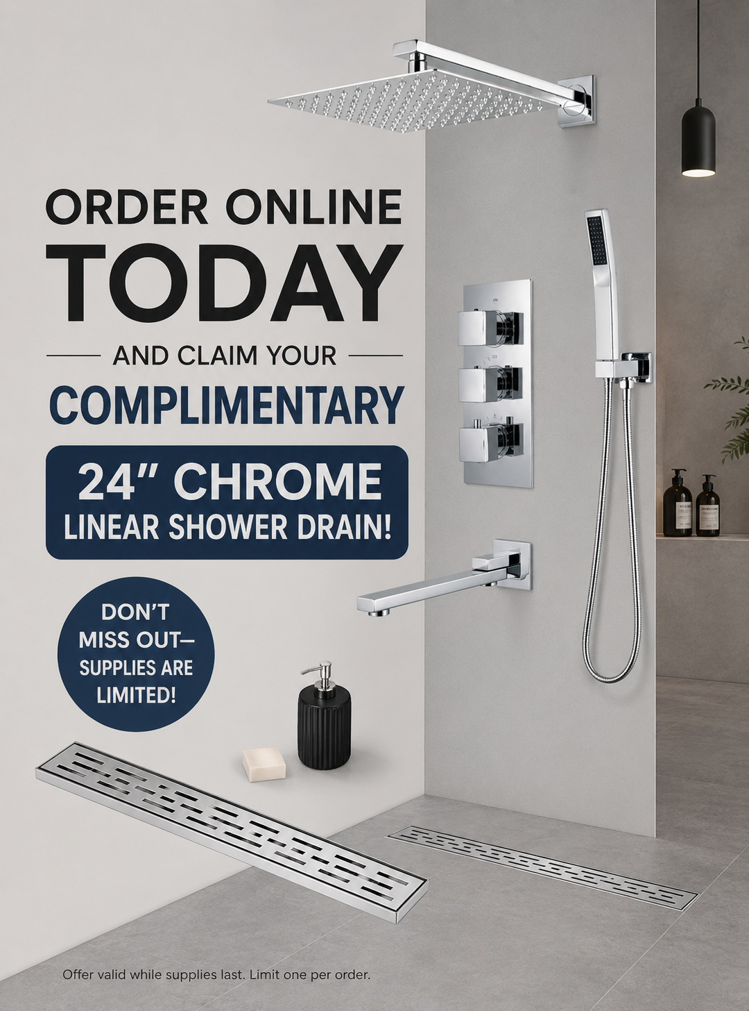 Brushed Gold Thermostatic Rain and Tub Filler 3 Way Diverter Shower Set