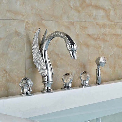 Swan deck mounted 5 holes bathtub filler faucet set