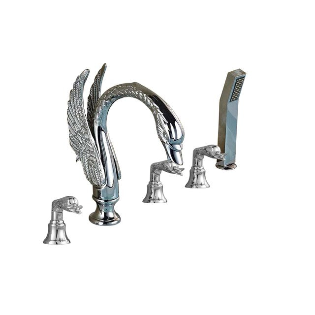 Swan deck mounted 5 holes bathtub filler faucet set