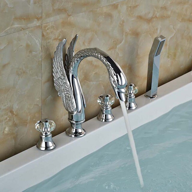 Swan deck mounted 5 holes bathtub filler faucet set