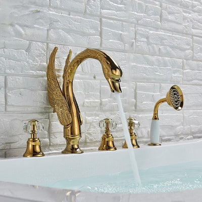 Swan deck mounted 5 holes bathtub filler faucet set